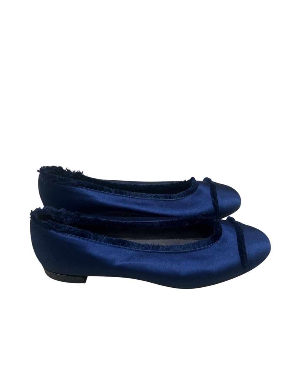 Stuart Weitzman Navy Satin Ballet Flats with Plush Trim size 9